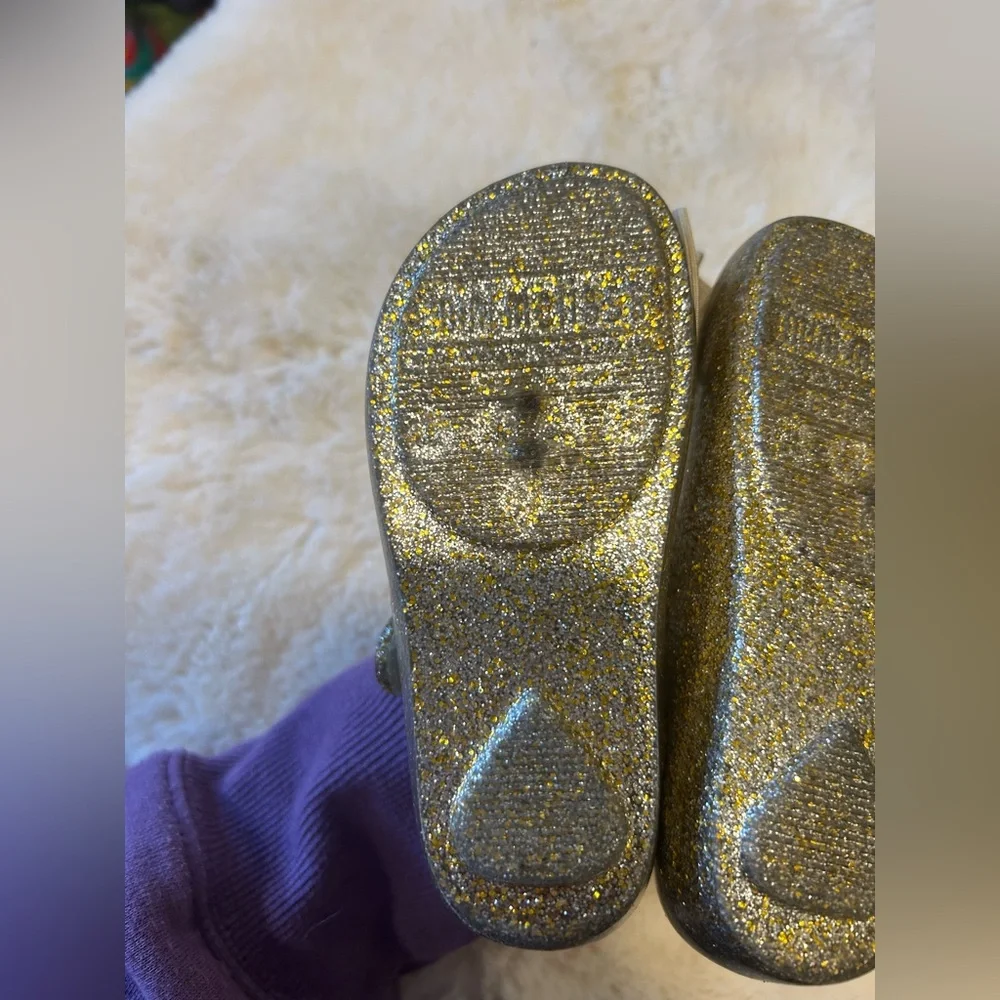 Mini Melissa Ultragirl Glittery Gold Mary Jane Shoes Beige Bow Toddler 8